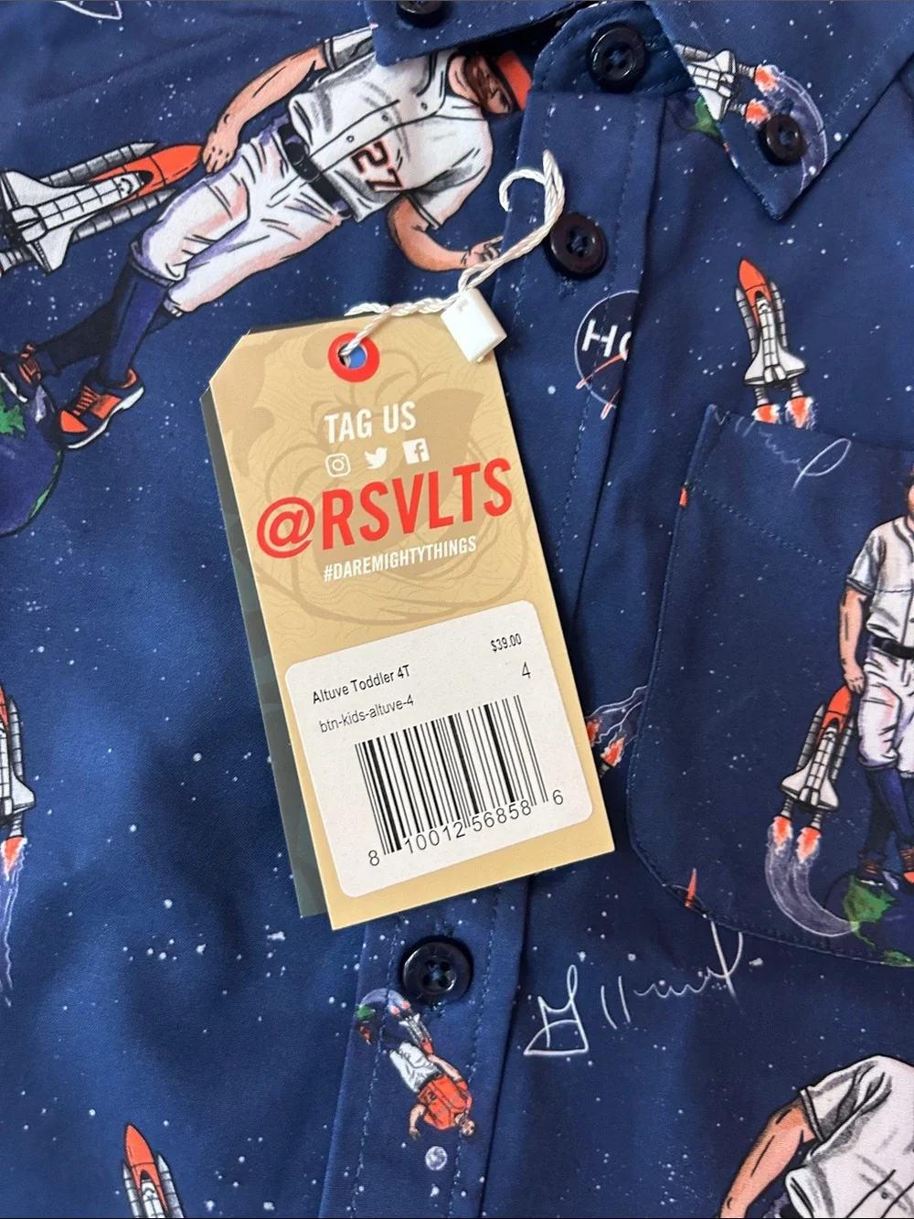 RSVLTS Navy Astronaut & Baseball Short-Sleeve Button-Down Shirt